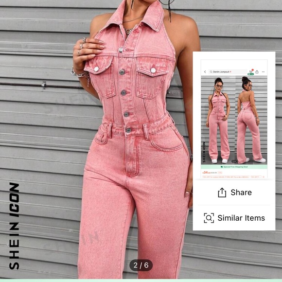 Pink Denim Jumpsuit - Picture 2 of 4
